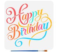 FINGERINSPIRE Plantilla Feliz Cumpleaños Para Pintar Con Pincel 30x30 cm Plantilla Para Fiesta De Cumpleaños Plantilla Patrón Con Palabras Ahuecadas Plantilla de Plástico PET Para Tema Diario Para