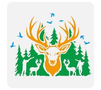 FINGERINSPIRE Plantilla grande de cabeza de ciervo, 30 x 30 cm, diseño de cazador de bosques, alces y golondrinas, plantillas reutilizables de caza para azulejos de tela, muebles, madera