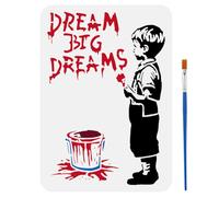 FINGERINSPIRE Plantilla para pintar Big Dreamer, 21 x 29,7 cm, plantilla de graffiti hueca de Banksy con pincel para soñar grandes sueños en manualidades