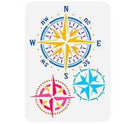 FINGERINSPIRE Plantilla para pintar brújula 29.7x21cm Plantilla para pintar brújula vintage 3 estilos, Plantilla dibujo náutico reutilizable para álbum recortes DIY, tela, baldosas, suelo, muebles