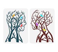 FINGERINSPIRE Plantillas de árbol de la vida, 29,7 x 21 cm, diseño de hombre y mujer, ramas humanas, pájaros, para pintar en tela, pared y madera, decoración del hogar