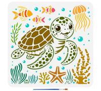 FINGERINSPIRE Plantillas de criaturas marinas con un pincel de pintura, 30 x 30 cm, plantillas de PET para decoración de tortugas marinas, estrellas de mar, estrellas de mar, medusas, coral, burbujas