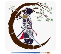 FINGERINSPIRE Plantillas de pintura Samurai del Este con pincel 30 x 30 cm plástico PET Katana Árbol Plantilla de Dibujo Plantilla Decorativa Ahueca Con Tema Oriental Para Pintar Sobre Lienzo De