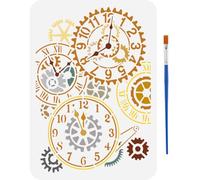 FINGERINSPIRE Plantillas de reloj de engranaje con un pincel de pintura, 29,7 x 21 cm, plantillas de patrón de engranaje steampunk, plantillas creativas, plantillas de reloj retro, plantillas de