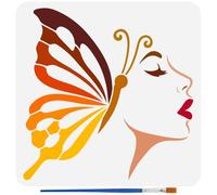 FINGERINSPIRE - Plantillas de silueta de mujer con mariposas con pincel de 30 x 30 cm, plantillas de pintura reutilizables de cara de dama, plantilla de decoración de patrón de mariposa de PET para