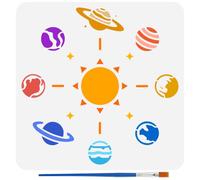 FINGERINSPIRE Plantillas de sistema solar con cepillo, 30 x 30 cm, reutilizables, diseño de ocho planetas, PET para decoración de sol, plantilla de tierra Urano Neptuno, plantilla de ciencia ficción