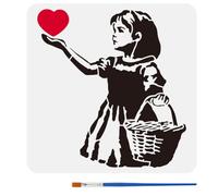FINGERINSPIRE - Plantillas para niñas pequeñas con un pincel de 30 x 30 cm Plantillas reutilizables de estilo Banksy Plantilla de decoración de corazón de cesta para mascotas y niña, modelo de temas
