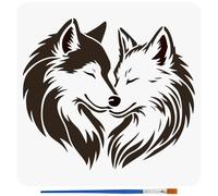 FINGERINSPIRE Plantillas Pareja de Lobos Con Un Pincel 30x30cm Plantillas de Pintura Amantes de los Lobos Plantilla Reutilizable en Forma de Corazones de Lobo para Animales de Compañía Modelo de Tema