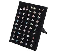 FINGERINSPIRE Soporte de exhibición de anillos de terciopelo negro de 22,5 cm de altura, 50 ranuras, organizador de anillos con soporte rectangular, bandeja de exhibición de joyas, soporte para