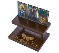 FINGERINSPIRE Soporte para tarjetas de tarot de madera, 20 x 14 x 10,3 cm, fase lunar, tarjetas de tarot, soporte de almacenamiento, color marrón coco, mariposa, soporte para cartas de tarot, soporte