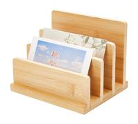 FINGERINSPIRE Soporte para tarjetas postales de madera de bambú, 4 pisos, color marrón arena, soporte para literatura, folletos, organizador de folletos, estante de almacenamiento, expositores de