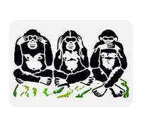 FINGERINSPIRE Three Wise Monkeys - Plantilla reutilizable de 29,7 x 21 cm, diseño de monos pensadores, plantilla de dibujo para pintar sobre muebles de pared de madera, decoración del hogar