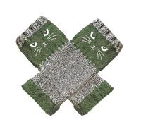 Fingerless Knit Gloves - Cat Embroidery Design | Warm Open-Finger Gloves with Cute Cat Embroidery, Soft Knitted Patchworkk Style, Ideal for Women, Girl, and Teens for Daily Commute, Outdoor Activities