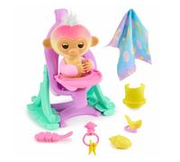 Fingerlings Juego interactivo de bebé mono 2023 con cuna y silla alta 2 en 1, y 6 accesorios (a partir de 5 años)