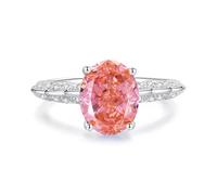 Fingerring Damen Breit, Freundschaftsringe Freundinnen Ring mit 8X10mm Ovalem Padparadscha und Moissanit Silber 9K Weißgold Größe 61 (19.4)