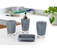 Fingey Juego de Accesorios de baño de diseño Moderno, 4 Piezas, jabonera, Soporte para Cepillo de Dientes, dispensador de jabón, Taza de Enjuague (Gris)