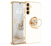 Fingic Funda para Samsung Galaxy S25 FE [con soporte de anillo giratorio de 360°] [soporte magnético para coche] chapado en oro brillante, delgada, delgada, suave, a prueba de golpes, para Samsung S25
