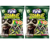 Fini Caramelo + Chicle Zombie Halloween | Sabor Súper Ácido | Efecto Pintalenguas Verde - 65 gr (Paquete de 2)