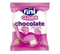 Fini Clouds Corazones de Fresa | Espumas dulces con Cobertura de Chococolate ideales para San Valentín | Nubes y Golosinas Sin Gluten para Eventos, Cumpleaños, Piñatas, Cumpleaños o Regalos - 80 gr