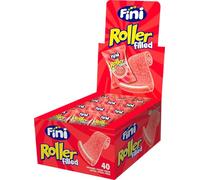 Fini - Roller Relleno Fresa Regaliz | Lengua Enrollada con Azúcar y Rellena | Gominola en Estuche de 18 unidades | Sabor Fresa.