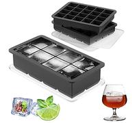 FINIBO Bandeja para cubitos de hielo con tapa, 8 compartimentos grandes de silicona y 20 + 20 apilables, bandeja para cubitos de hielo, sin BPA, para whisky, cócteles, zumo, DIY