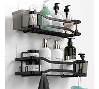 FINIBO Estante de Ducha sin taladrar, 2 Unidades Autoadhesivas, Organizador de baño, estantería de Ducha de Acero Inoxidable con 4 Ganchos y 2 Soportes para Pasta de Dientes, Color Negro, Cesta de