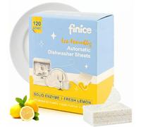 FINÍCE Tiras Jabón Detergente para Lavavajillas Hasta 120 Lavados | Abrillantador y Limpieza Profunda con Enzimas Desengrasantes, Formato en Tiras 100% Soluble Sin Plástico, Aroma a Limón