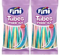 Finipalo Tubes Rainbow Inside Out | Regaliz de Fresa Cubierto de Nube de Colores | Bolsa de 80 gr. (Paquete de 2)