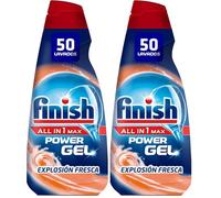 Finish All in 1 Max Power Gel Frescor Antiolor, Detergente Gel para el Lavavajilla, 50 lavados (Paquete de 2)