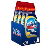 Finish All in 1 Max Power Gel Limón Desengrasante, Detergente Gel para el Lavavajillas, 200 dosis (4 botellas de 50 dosis)