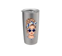 Finish Girl Messy Bun Bandera de Finlandia Bandana Gafas de sol Viaje Vaso térmico de acero inoxidable de doble pared