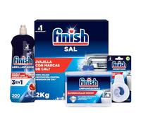 Finish Pack Aditivos Lavavajillas, Abrillantador 800ml + Sal Lavavajillas 2kg + Limpiamáquinas 250ml + Ambientador Odorstop