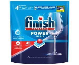Finish Pastilles Lave-Vaisselle All in One Max Taches Tenaces au Bicarbonate - 45 Tablettes Lave-Vaisselle