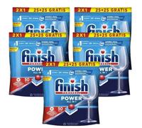 Finish Power All in 1 - Pack de 5 Paquetes De 25+25 (250) Pastillas o Pack De 2 Paquetes De 25+25 (100) Pastillas para lavavajillas sin fosfatos, con potente Powerball para eliminar las manchas de