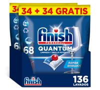 Finish Powerball Quantum, 136 | 204 Pastillas para Lavavajillas, Limpieza y Brillo Potentes, Aroma Regular Formato 2x68 | 3x68