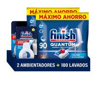 Finish Powerball Quantum 180 Pastillas para Lavavajillas + 2x Ambientador Fresco, Limpieza y Brillo Potentes, Aroma Regular Formato 2x90