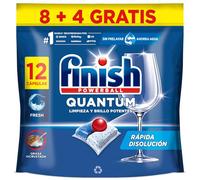Finish Powerball Quantum All in 1 Pastillas para el lavavajillas todo en 1, limpieza profunda y brillo superior, 12 pastillas