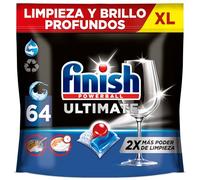 Finish Powerball Ultimate All in 1 Pastillas lavavajillas - 64 pastillas | Combaten las manchas resecas, otorgan limpieza profunda y eficaz. Protegen tu cristalería, Detergente para lavavajillas