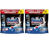 Finish Powerball Ultimate All in 1 Pastillas para el lavavajillas, eficaz contra manchas resecas, 64 pastillas (Paquete de 2)