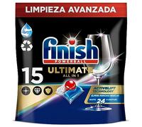 Finish Powerball Ultimate All in 1 Pastillas para el lavavajillas, eficaz contra manchas resecas, pack ahorro 15 pastillas