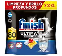 Finish Powerball Ultimate Infinity Shine, pastillas para el lavavajillas con poder quitagrasas y protección del cristal, aroma limón, 80 Pastillas