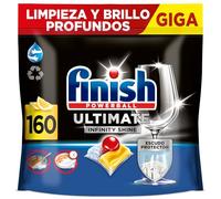 Finish Powerball Ultimate Infinity Shine, pastillas para el lavavajillas con poder quitagrasas y protección del cristal, aroma limón, 2 packs de 80, total 160 Pastillas