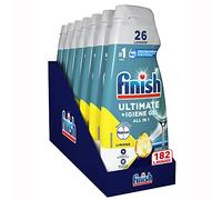 Finish Quantum + Higiene, Detergente para lavavajillas recomendado por Napisan, Gel para lavavajillas de limón, 182 lavados, 7 paquetes de 26 lavados de líquido para lavavajillas