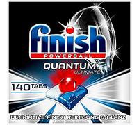 Finish Quantum Ultimate - Pastillas para lavavajillas con 3 efectos - Potente limpieza, desengrasante y brillo - Gigapack con 140 pestañas de acabado