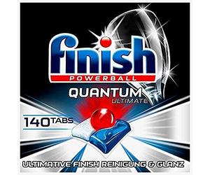Finish Quantum Ultimate - Pastillas para lavavajillas con 3 efectos - Potente limpieza, desengrasante y brillo - Gigapack con 140 pestañas de acabado