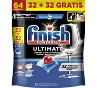 Finish Powerball Ultimate All in 1 Pastillas lavavajillas - 64 pastillas | Combaten las manchas resecas, otorgan limpieza profunda y eficaz. Protegen tu cristalería, Detergente para lavavajillas