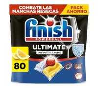 Finish Powerball Ultimate Infinity Shine pastillas lavavajillas, 80 cápsulas lavavajillas, Limpieza avanzada y protección de la vajilla, Aroma limón