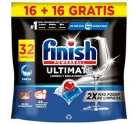 Finish Ultimate, Pastillas para el Lavavajillas, Limpieza intensiva, brillo diamante y protección vajilla, 32 Pastillas