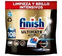Finish Ultimate Plus Limpieza y Brillo Intensivos, Pastillas para el Lavavajillas, Limpieza intensiva, brillo diamante + protección vajilla, 108 Pastillas