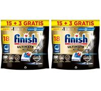 Finish Ultimate Plus, Pastillas para el Lavavajillas, Limpieza intensiva, brillo diamante y protección vajilla, 18 Pastillas (Paquete de 2)